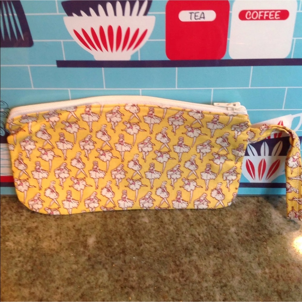 Ballerina Wristlet Purse Zippered Ballet Dancer Makeup Bag Clutch Pouch Yellow